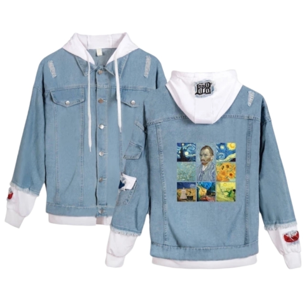 New Customized Denim Jacket Van Gogh graphic Denim Jacket‎ 2X